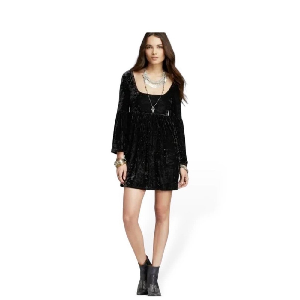 Free People Black Velvet Solid Oh So Easy Babydoll Dress Size S
